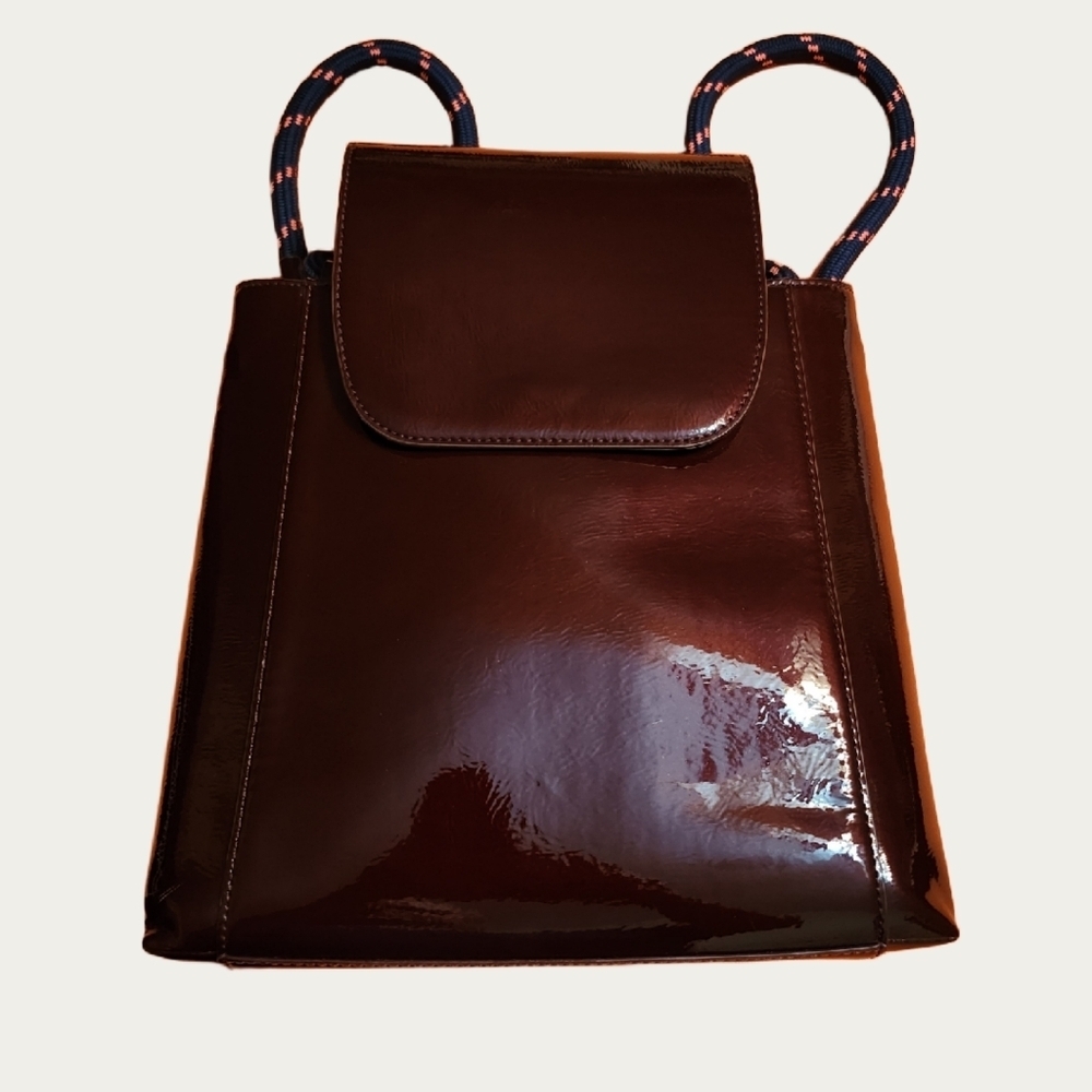 BURGUNDY FAUX Patent LEATHER Backpack - Picture 11 of 12